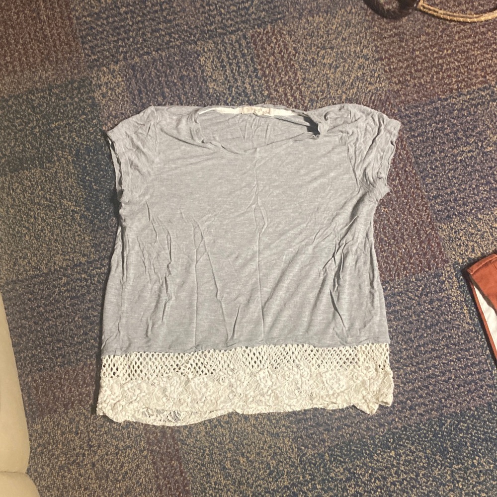 Rewind Light Gray Lace Trim Tee
